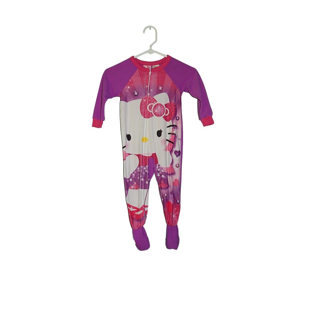 Hello Kitty toddler girls 3T pajama pj sleepwear full zip onesie w/slipper grips